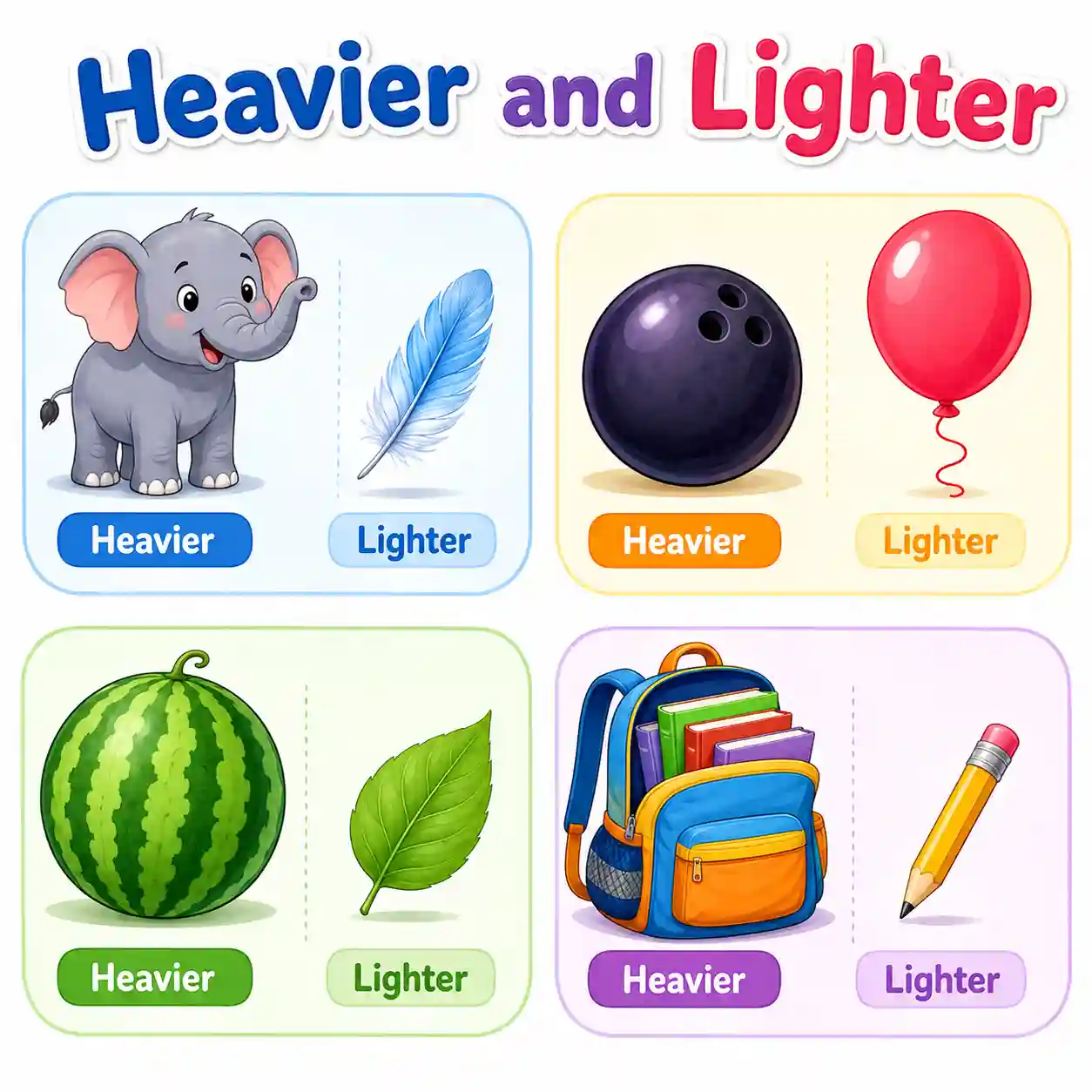 Heavier and lighter weight comparison illustration for Class 1 mathematics