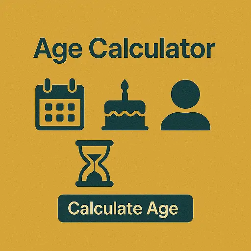 Age Calculator interface showing date of birth input and exact age result
