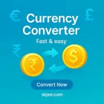 Currency converter calculator with dollar, euro, rupee icons