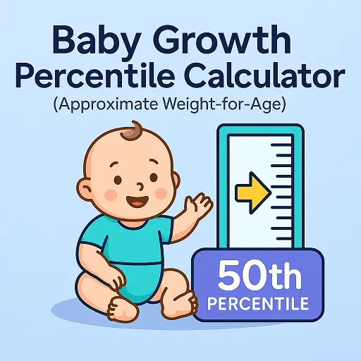 baby growth percentile calculator hero image with cute baby sitting near growth chart and 50th percentile label