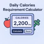 daily calorie requirement calculator showing daily calories per day with apple and dumbbell illustration