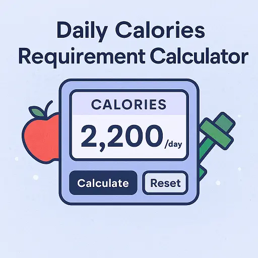daily calorie requirement calculator showing daily calories per day with apple and dumbbell illustration