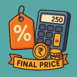 final price after discount calculator hero image showing original price, discount percent and final price on a shopping tag and calculator