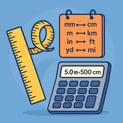 length unit converter hero image showing a convert length box with centimeters to inches beside a ruler and measuring tape