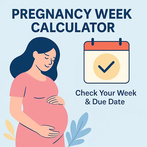 pregnancy week calculator illustration with pregnant woman and calendar icon