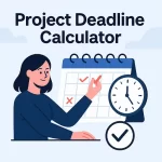 project deadline calculator illustration with a woman marking a calendar and a clock showing time management